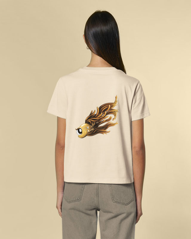 T-shirts biologiques femme - T-shirt blanc naturel femme - Illustration La maman des poissons neutron - Cosmotitik - 100% coton biologique certifié GOTS Fairwear Leader Oeko-Tex