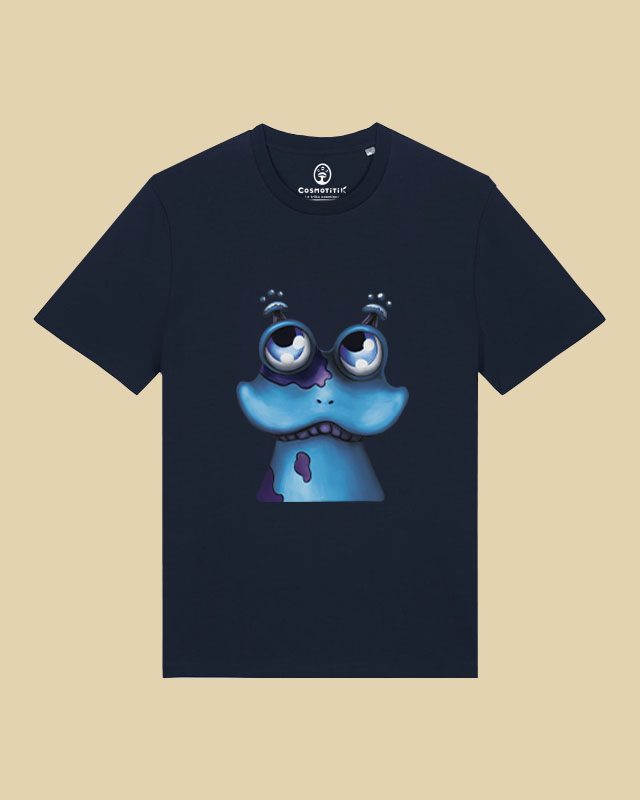 T-shirt biologique homme - bleu marine - Illustrations originales Cosmotitik - Illustration originale La grenouille cosmique Clair de lune - Flocage style face