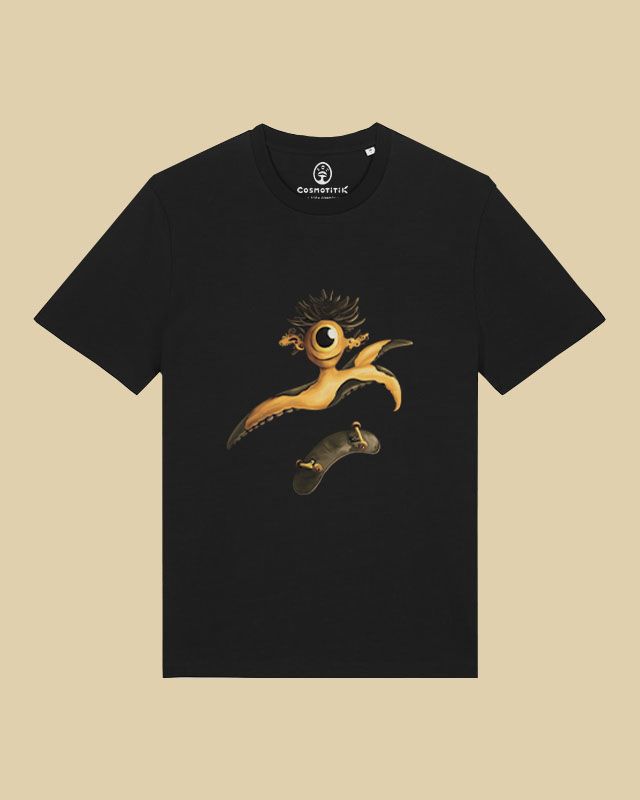 T-shirt biologique homme - noir - Illustrations originales Cosmotitik - Illustration originale Wocta garage - Flocage style face