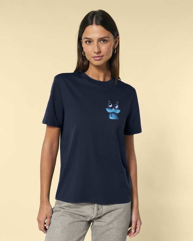 T-shirt biologique homme - bleu marine - Illustrations originales Cosmotitik - Illustration originale La grenouille cosmique Clair de lune - Flocage style cœur