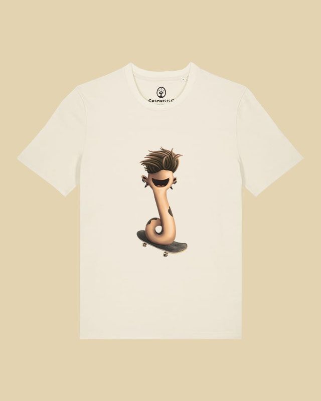 T-shirt biologique homme - blanc naturel - Illustrations originales Cosmotitik - Illustration originale Ouketti Neutron - Flocage style face